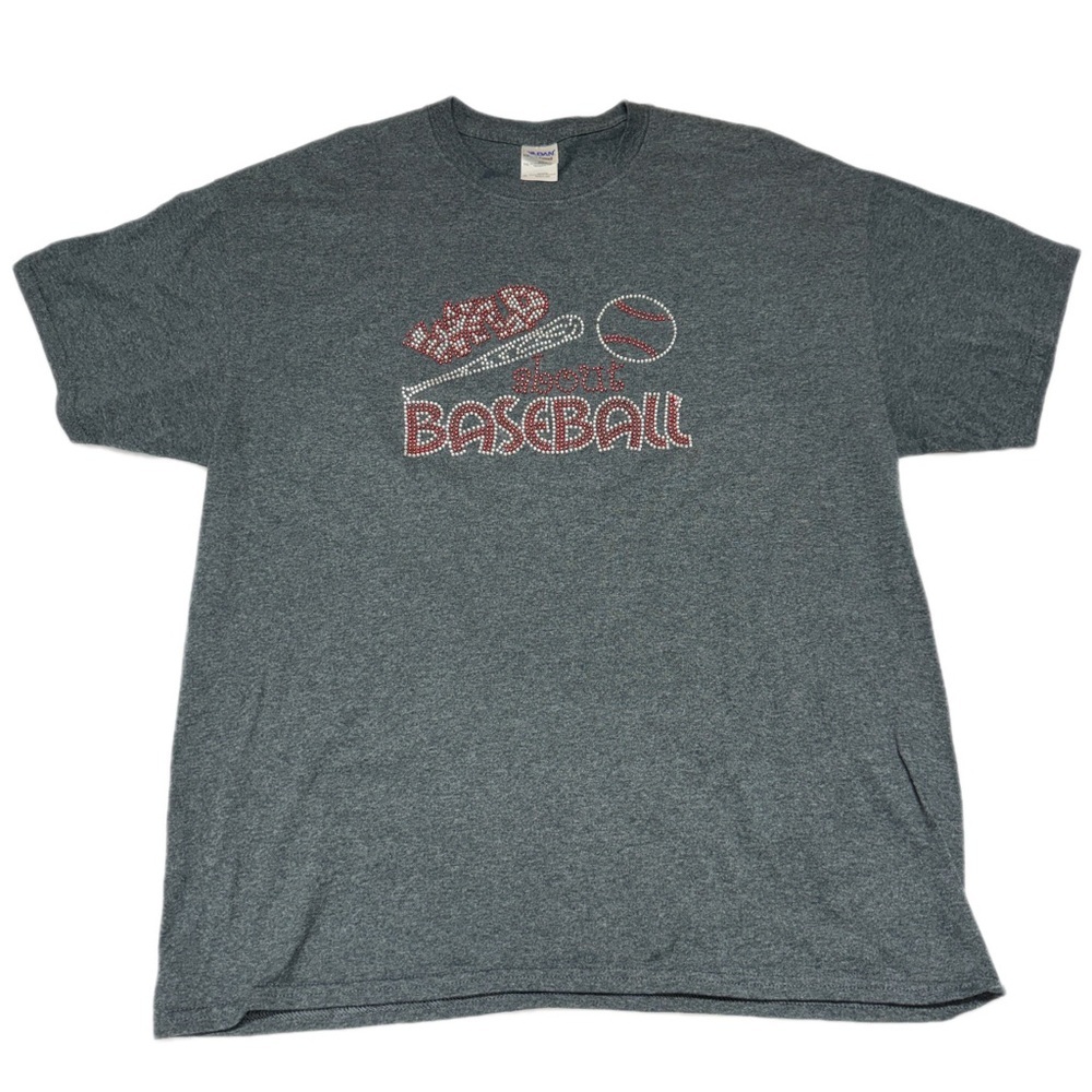 Gildan Dark Gray Embellished Baseball Mom Graphic Tee Size XL